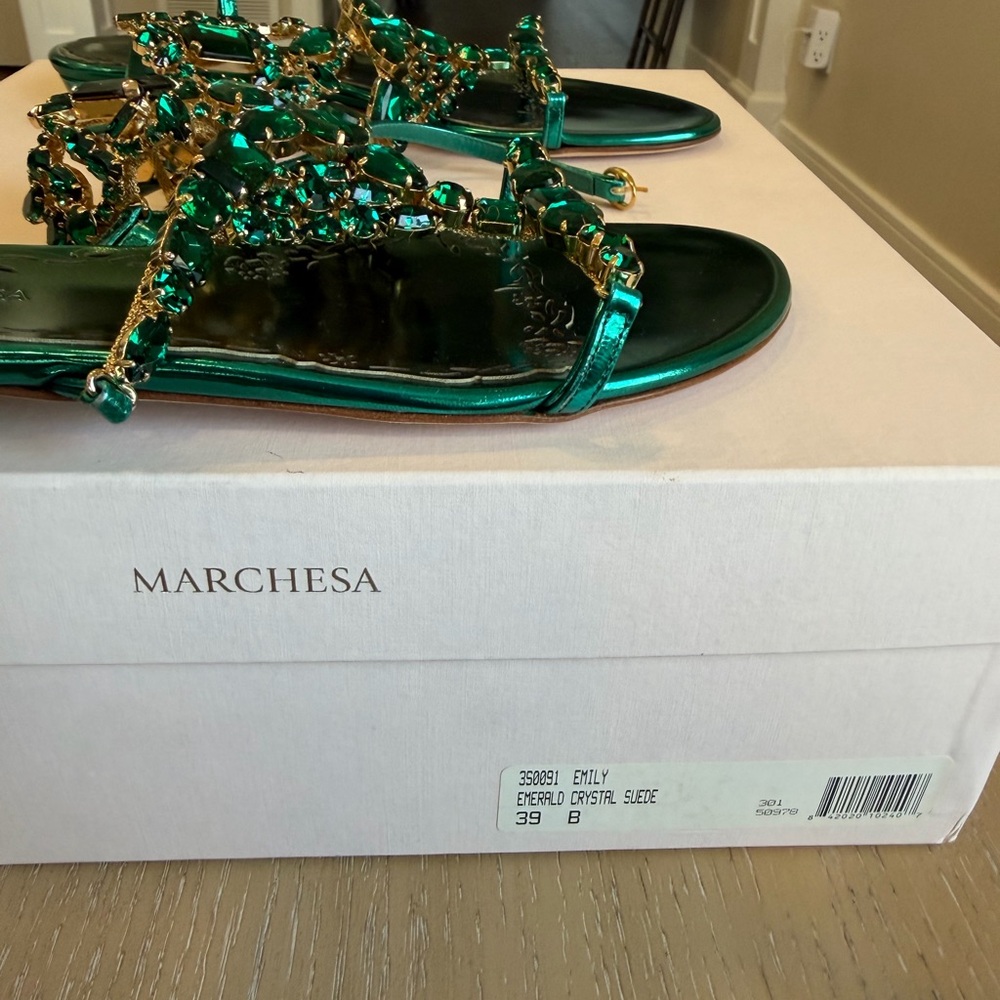 Marchesa Emerald Green Embellished Sandals - Picture 5 of 7